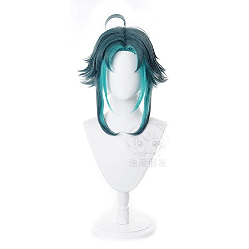 Genshin Impact Xiao Wig Cosplay Dark Green Synthetic Short Straight Heat Resistant Hair Adult Women Halloween von RUIRUICOS