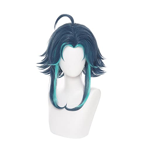 Genshin Impact Xiao Wig Cosplay Dark Green Synthetic Short Straight Heat Resistant Hair Adult Women von RUIRUICOS