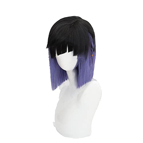 Genshin Impact Yelan Cosplay Wig Black Purple Short Straight Heat Resistant Synthetic Hair Adult Halloween Simulated Scalp von RUIRUICOS