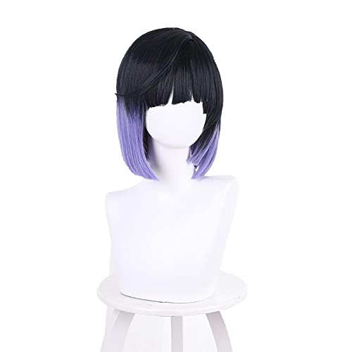 Genshin Impact Yelan Wig Cosplay Synthetic Purple Black Gradient Short Hair Adult Women Men Wig Cap Halloween von RUIRUICOS