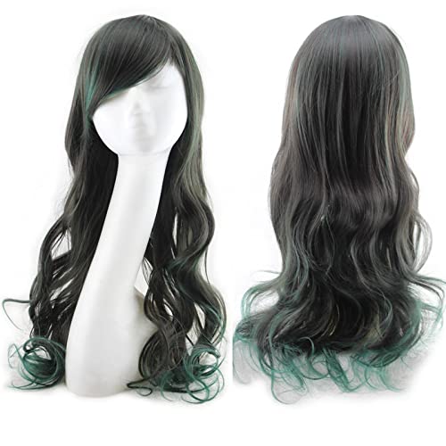Harajuku ita Blue Pink Ombre Hair Wigs For Women Cheap Anime Cosplay Long Wavy Synthetic Wig With Bangs For Costume Party OneSize blackgreen von RUIRUICOS