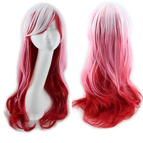 Harajuku ita Blue Pink Ombre Hair Wigs For Women Cheap Anime Cosplay Long Wavy Synthetic Wig With Bangs For Costume Party OneSize whitepinkred von RUIRUICOS