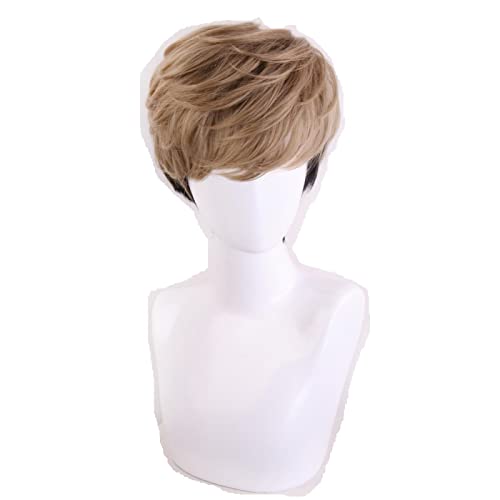 Killing Stalking Two Tone Short Brown Black Ombre Cosplay Wig Costume Undercut Synthetic Hair Wigs For Men + Wig Cap von RUIRUICOS