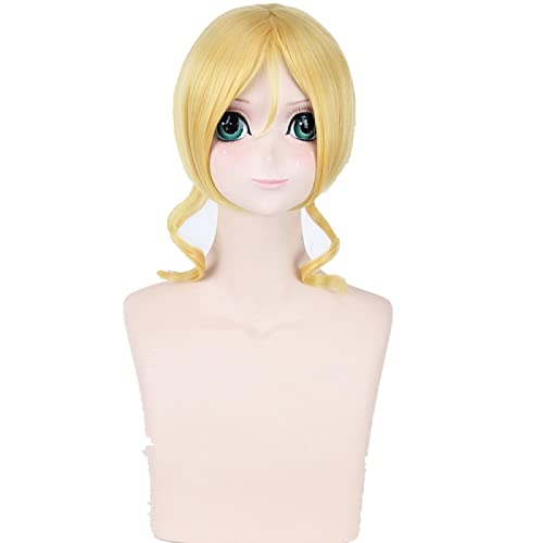 Love Live! Anime Eli Ayase Women Cosplay Wigs 45cm Short Curly Heat Resistant Synthetic Hair Wig with Claw Clip Ponytail Golden von RUIRUICOS