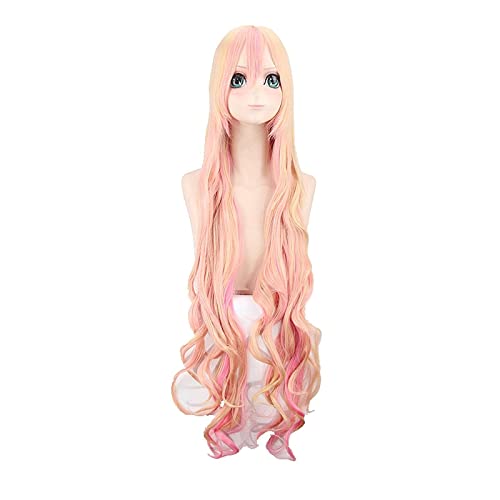 Macross F Sheryl Nome Cosplay Wig Full Bangs 120cm Women Blonde Pink Ombre Wavy Long Synthetic Hair High Temperature Fiber von RUIRUICOS