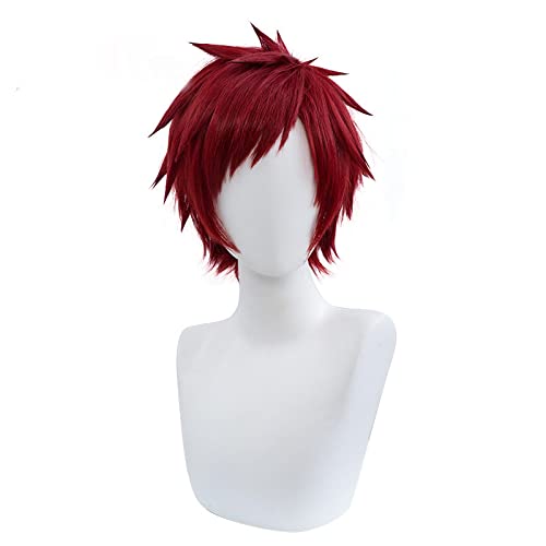 Men Short Dark Red Wig Anime Gaara Cosplay Wig Heat Resistant Synthetic Wigs + Wig Cap von RUIRUICOS