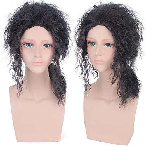 Michael Jackson MJ Medium Long Afro Curly Cosplay Wig Costume Synthetic Hair Halloween Party Black Wigs For Men Women von RUIRUICOS