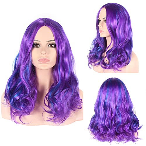 Middle Part Long Colorful Wig Synthetic Wavy Hair Halloween Party Wigs For Women von RUIRUICOS