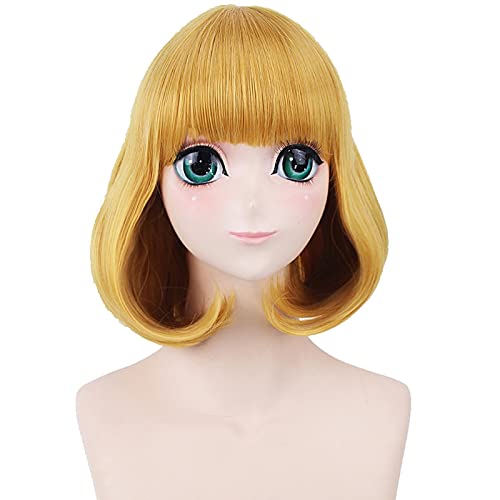 Midorikawa Hana Golden Blonde Anime Cosplay Wig Short Bob Hairstyle Flat Bangs Prison School Synthetic Full Hair Women von RUIRUICOS