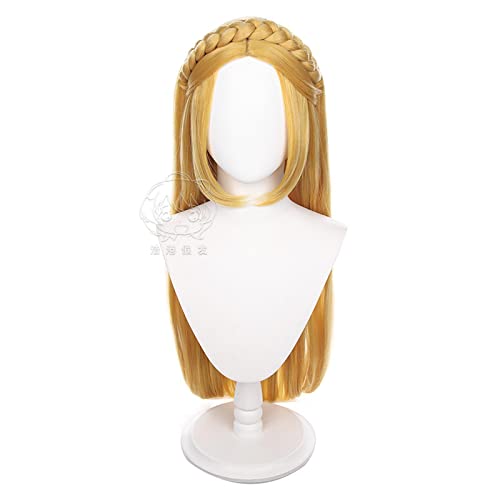 Princess Wig Women 80cm Golden Blonde Braided Wigs Cosplay Anime Cosplay Wig Heat Resistant Synthetic Wigs + Wig Cap von RUIRUICOS