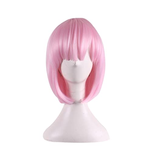 Re:Life In A Different World Anime Blue Pink Short Bob Wigs For Women Synthetic Hair Halloween Costume Cosplay Wig + Wig Cap OneSize Pink von RUIRUICOS