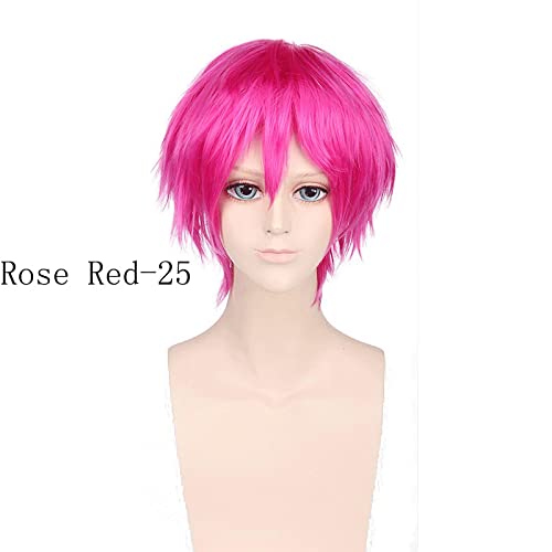 Short Man Wig Cosplay Costume Synthetic Hair Black White Red Rose Red Blonde Blue Brown Grey Wigs For Halloween OneSize Champagne von RUIRUICOS