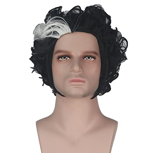 Sweeney Todd Short Black White Curly Synthetic Hair Men Party Hallowee Costume Wigs + Wig Cap von RUIRUICOS