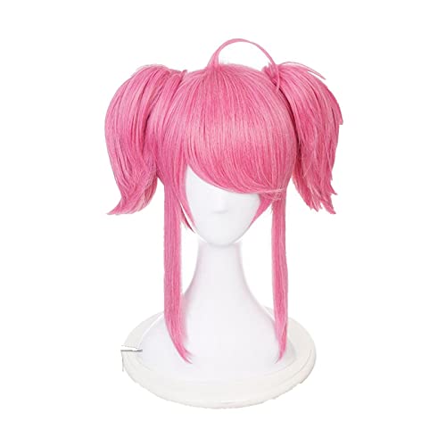 Synthetic Cosplay Wig Anime the Lady of Luminosity Double Ponytail Wig Halloween Costume Pink Short Hair von RUIRUICOS