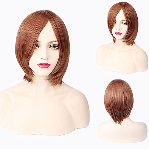 Thick Short Bob Wig Cosplay Costume Synthetic Hair Pink Orange Yellow Grey Black White Blue Purple Wigs For Women OneSize brown von RUIRUICOS