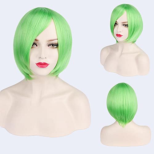 Thick Short Bob Wig Cosplay Costume Synthetic Hair Pink Orange Yellow Grey Black White Blue Purple Wigs For Women OneSize green von RUIRUICOS