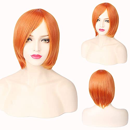 Thick Short Bob Wig Cosplay Costume Synthetic Hair Pink Orange Yellow Grey Black White Blue Purple Wigs For Women OneSize orange von RUIRUICOS