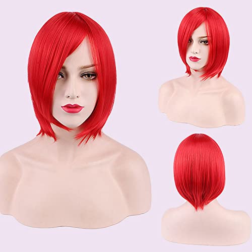 Thick Short Bob Wig Cosplay Costume Synthetic Hair Pink Orange Yellow Grey Black White Blue Purple Wigs For Women OneSize red von RUIRUICOS