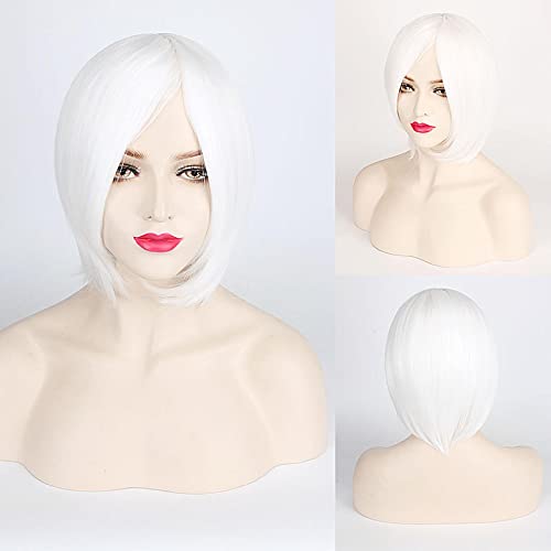 Thick Short Bob Wig Cosplay Costume Synthetic Hair Pink Orange Yellow Grey Black White Blue Purple Wigs For Women OneSize white von RUIRUICOS