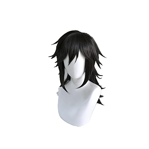 Tomioka Giyuu Kimetsu No Yaiba Cosplay Wig Halloween Black Synthetic Hair+ Wig Cap von RUIRUICOS