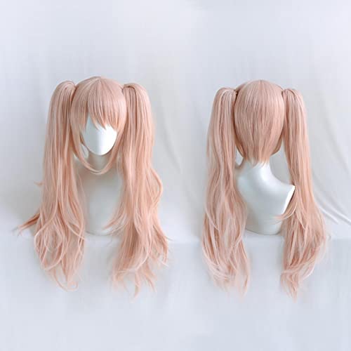 : Trigger Happy Havoc Enoshima Junko Cosplay Wig Pink Long Wavy with Ponytail Clip Synthetic Hair Wigs For Halloween von RUIRUICOS