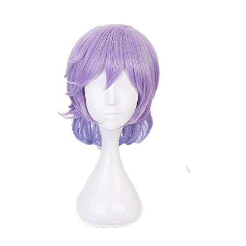 Twisted Wonderland Epel Felmier Cosplay Short Purple Curly Wig + Wig Cap Synthetic Hair Halloween Party Props Men Women von RUIRUICOS