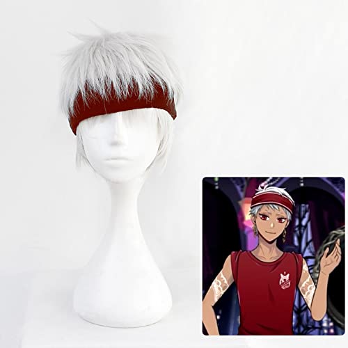 Twisted Wonderland Kalim Al-Asim Cosplay Short Silver White Heat Resistant Synthetic Hair+ Wig Cap Halloween Party von RUIRUICOS