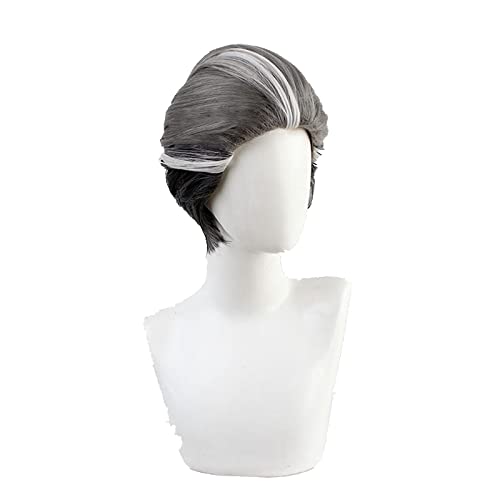 Twisted Wonderland Mozus Trein Cosplay Short Black Gray White Mixed Color Heat Resistant Synthetic Hair+ Wig Cap Halloween von RUIRUICOS