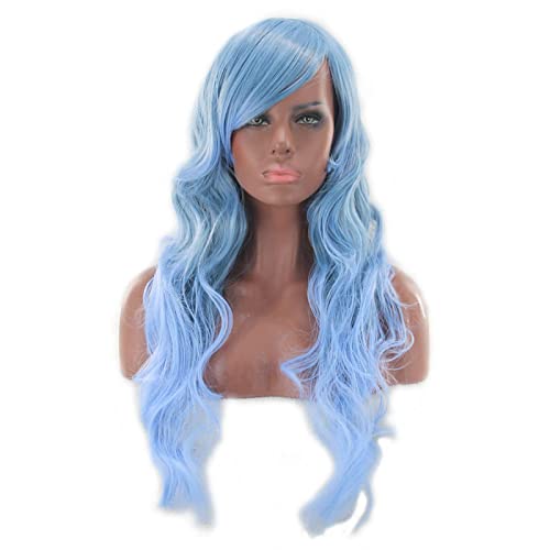 Two Tone Black Roots Long Wavy Black Grey Ombre Wig Synthetic Hair Natural Blue Pink Blonde Cosplay Wigs For Women OneSize blue von RUIRUICOS