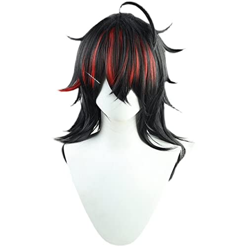 VTuber Hoive Vox Akuma Cosplay Wig Black Mixed Red Heat Resistant Synthetic Hair for Halloween Costume Carnival + Wig von RUIRUICOS