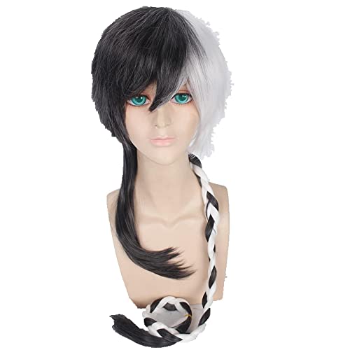 Yuezheng Longya 120cm Black White Ombre Men Long Straight Braided Hair Synthetic Heat Resistant Cosplay Costume Wig Halloween von RUIRUICOS