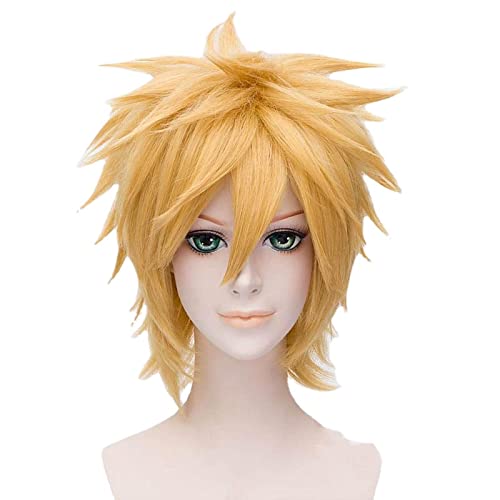 yellow Uzumaki Wigs Golden Short Fluffy Shaggy Layered Heat Resistant Synthetic Hair Cosplay Costume Wig + Wig Cap von RUIRUICOS