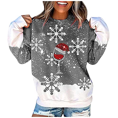 Pullover Damen Herbst Winter Weihnachten Sweatshrit Langarm Rundhalsausschnitt Oberteil Weihnachtspullover Damen Lustig Christmas Sweater Lässiges Lockeres T-Shirts von RUIRUILICO