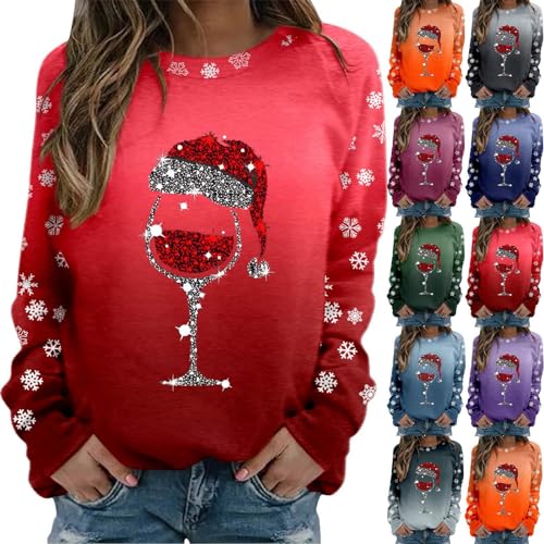 Pullover Damen Herbst Winter Weihnachten Sweatshrit Langarm Rundhalsausschnitt Oberteil Weihnachtspullover Damen Lustig Christmas Sweater Lässiges Lockeres T-Shirts von RUIRUILICO