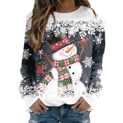 Pullover Damen Herbst Winter Weihnachten Sweatshrit Langarm Rundhalsausschnitt Oberteil Weihnachtspullover Damen Lustig Christmas Sweater Lässiges Lockeres T-Shirts von RUIRUILICO