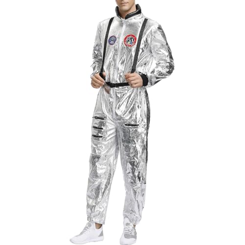 RUIRUILICO Astronaut Kostüm Damen Herren Silber Weltall Raumfahrer Kostüm Unisex Spaceman Kostüm Set Paar Space Cosplay Kostüm Metallic Langarm Jumpsuit Glänzend Karneval Kostüm Overall RUIRUILICO Astronaut Kostüm Damen Herren Silber Weltall Raumfahrer Kostüm Unisex Spaceman Kostüm Set Paar Space Cosplay Kostüm Metallic Langarm Jumpsuit Glänzend Karneval Kostüm Overall von RUIRUILICO