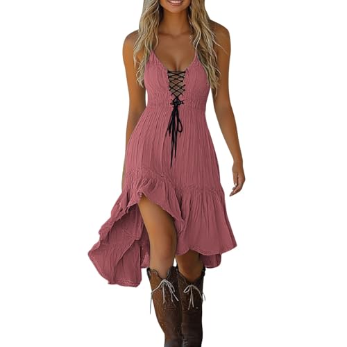 Damen Kleider Boho Kleid 2025 Vintage Rustikaler Stil Kleider äRmelloses V-Ausschnitt Blumenkleid Sommer Strandkleid FüR Damen von RUIRUILICO