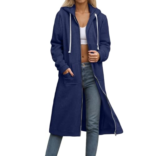 RUIRUILICO Damen Lange Kapuzenpullover Oversize Kapuzenjacke Mit ReißVerschluss Langarm Hoodie Jacke Herbst Winter Warm Sweatshirt Streetwear Strickjacke Mit Taschen von RUIRUILICO