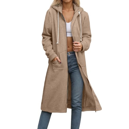RUIRUILICO Damen Lange Kapuzenpullover Oversize Kapuzenjacke Mit ReißVerschluss Langarm Hoodie Jacke Herbst Winter Warm Sweatshirt Streetwear Strickjacke Mit Taschen von RUIRUILICO