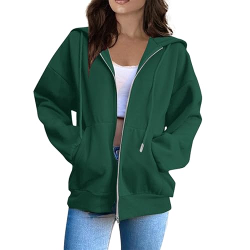 RUIRUILICO Damen Sweatjacke Baumwoll Reissverschluss Sweatshirtjacke Mit Kapuze Herbst Kapuzenjacke Oversize Y2k Langarm Casual Zipper Sportjacke von RUIRUILICO