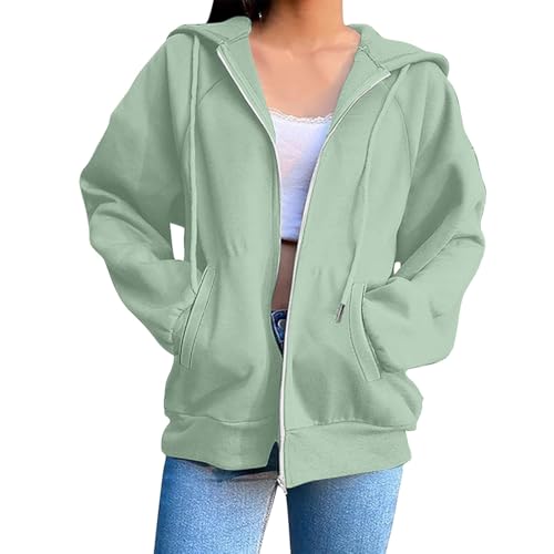 RUIRUILICO Damen Sweatjacke Baumwoll Reissverschluss Sweatshirtjacke Mit Kapuze Herbst Kapuzenjacke Oversize Y2k Langarm Casual Zipper Sportjacke von RUIRUILICO