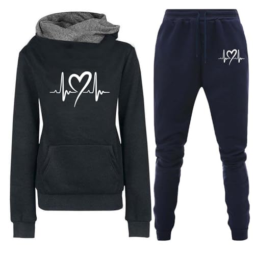 RUIRUILICO Heartbeat Jogginganzug Damen Trainingsanzug Set Zweiteiler Kapuzenpullover und Jogginghose Nicki Hausanzug Damen Kuschelig Warm Tracksuit Laufhose Damen Sportbekleidung für Damen von RUIRUILICO