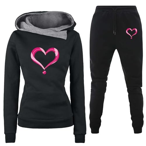 RUIRUILICO Heartbeat Jogginganzug Damen Trainingsanzug Set Zweiteiler Kapuzenpullover und Jogginghose Nicki Hausanzug Damen Kuschelig Warm Tracksuit Laufhose Damen Sportbekleidung für Damen von RUIRUILICO