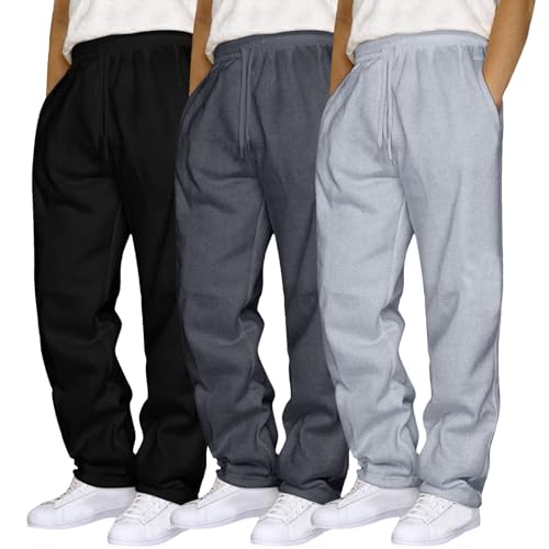 RUIRUILICO Jogginghose Herren 3er Pack Baumwolle Bequeme Trainingshose mit Taschen Elastischem Bund Leichte Atmungsaktiv Baggy Hose für Fitness Yoga Freizeithose von RUIRUILICO
