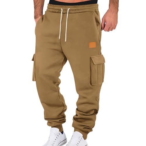 RUIRUILICO Jogginghose Herren Baumwolle Bequeme Baggy Hose Mit Taschen Elastischer Bund Kordelzug Winter Lockere Sweatpants FüR Sport Yoga Alltag von RUIRUILICO