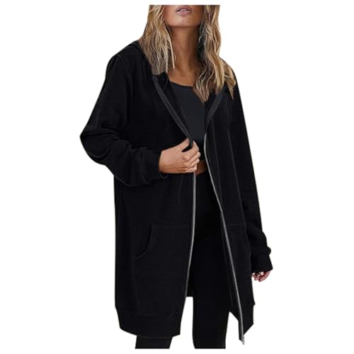 RUIRUILICO Kapuzenjacke Damen Lang Mit ReißVerschluss Oversized Baumwolle Sweatjacke Warme Jacke Mit Kapuze Herbst Winter Langarm Hoodies Weich Locker Zipper Kapuzenpullover Mit Taschen von RUIRUILICO