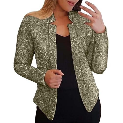 RUIRUILICO Pailletten Jacke Damen Langarm Glitzer Sequin Blazer Open Front Drapierter Cardigan Mode Retro Glänzend Bomberjacke Eleganter Party Outfit Metallic Glitzer Karneval Kostüm Clubwear von RUIRUILICO