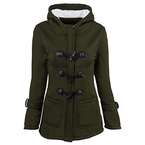 RUIRUILICO Plüsch Jacken für Damen Hornknöpfe Lässige Fleece Winterjacke mit Kapuze Einfarbig Wollmäntel Oberbekleidung mit Taschen Winter Winddicht Warm Fleecemantel von RUIRUILICO