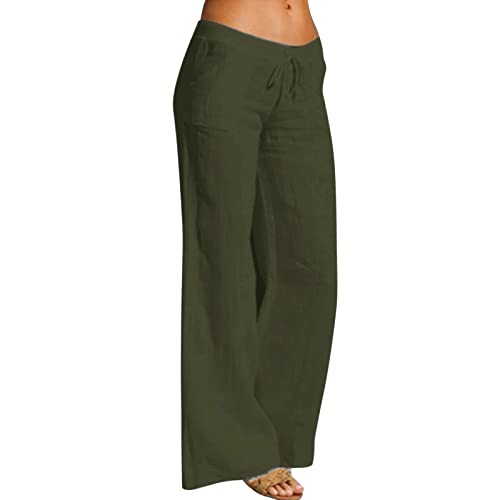 RUIRUILICO Sommerhose Damen Leicht Freizeithose Leinen Frauen Straight Weite Beine Hose Leinenhose Lange Loose Beach Pants Casual Strandhose Loose Fit Einfarbige Hosen Jogginghose Yogahose von RUIRUILICO