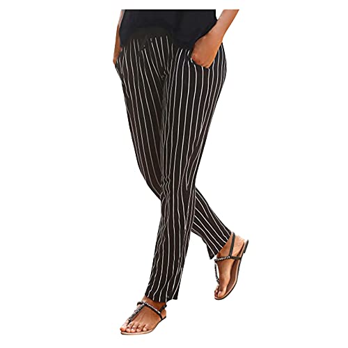 RUIRUILICO Sommerhosen Damen Leicht und Luftig Leinenhose mit Taschen Baggy Atmungsaktiv Strandhose Elastische Taille Freizeithose Leinen Baumwolle Soft Stoffhose Bunt Blumenmuster Boho Hosen von RUIRUILICO